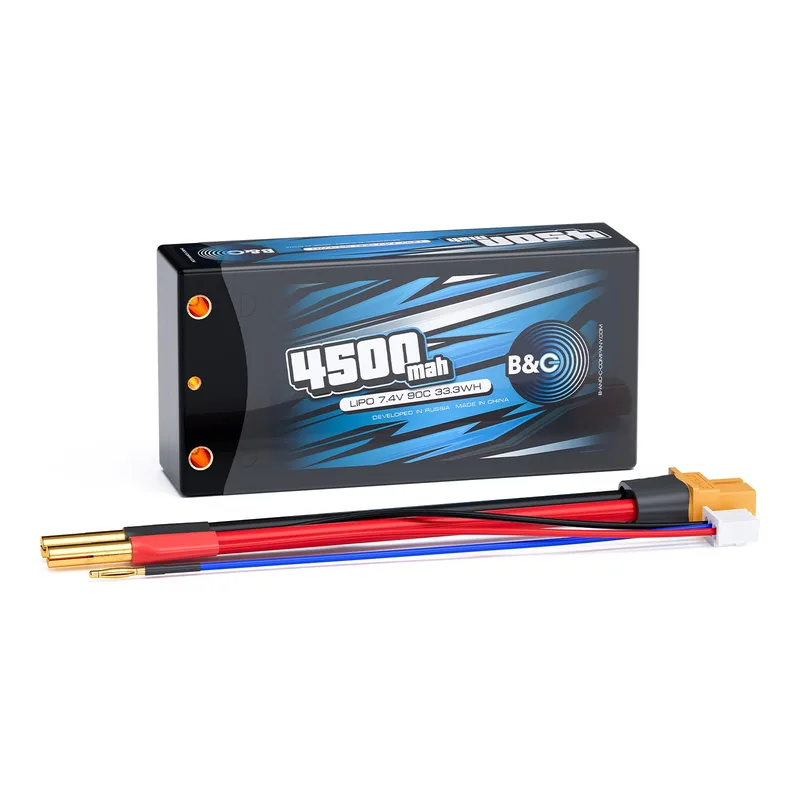Аккумулятор Li-po B&C 4500 MAH 7.4v (2s) 90С, 4мм + XT60 (Short pack), Hardcase