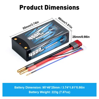 Аккумулятор Li-po B&C 4500 MAH 7.4v (2s) 90С, 4мм + T-Plug (Short pack), Hardcase — фото 2