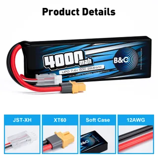 Аккумулятор Li-po B&C 4000 MAH 7.4V (2s) 50C, XT60, Soft case — фото 3
