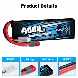 Аккумулятор Li-po B&C 4000 MAH 7.4V (2s) 50C, T-plug, Soft case — фото 3