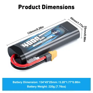 Аккумулятор Li-po B&C 4000 MAH 7.4v (2s) 35C, XT60, Закругленный-Hard case — фото 2