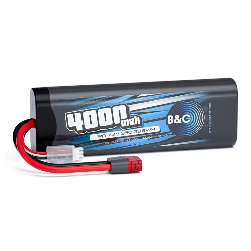 Аккумулятор Li-po B&C 4000 MAH 7.4v (2s) 35C, T-plug, Закругленный-Hard case