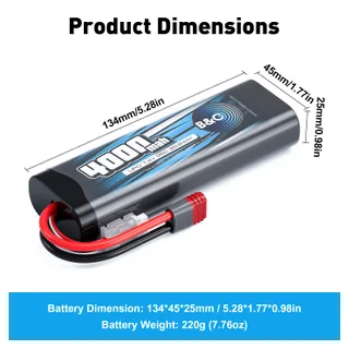 Аккумулятор Li-po B&C 4000 MAH 7.4v (2s) 35C, T-plug, Закругленный-Hard case — фото 2