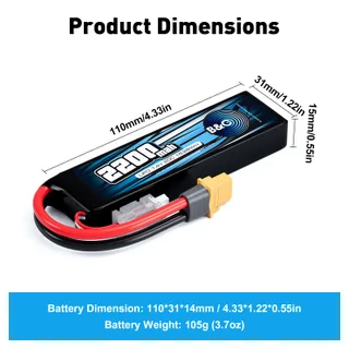 Аккумулятор Li-po B&C 2200 MAH 7.4V (2s) 20C, XT60, Soft case — фото 2
