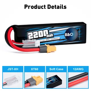 Аккумулятор Li-po B&C 2200 MAH 7.4V (2s) 20C, XT60, Soft case — фото 3