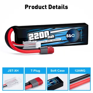 Аккумулятор Li-po B&C 2200 MAH 7.4V (2s) 20C T-plug Soft case — фото 3
