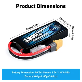 Аккумулятор Li-po B&C 1800 MAH 7.4V (2s) 20C, XT60, Soft case — фото 2
