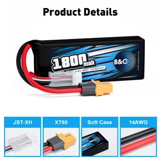 Аккумулятор Li-po B&C 1800 MAH 7.4V (2s) 20C, XT60, Soft case — фото 3
