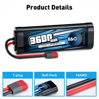 Аккумулятор NiMH B&C 6-Cells 3600 MAH 7.2V , T-plug — фото 3