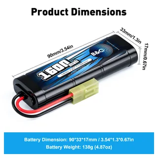 Аккумулятор NiMH B&C 6-Cells 1600 MAH 7.2V , Mini Tamiya — фото 2