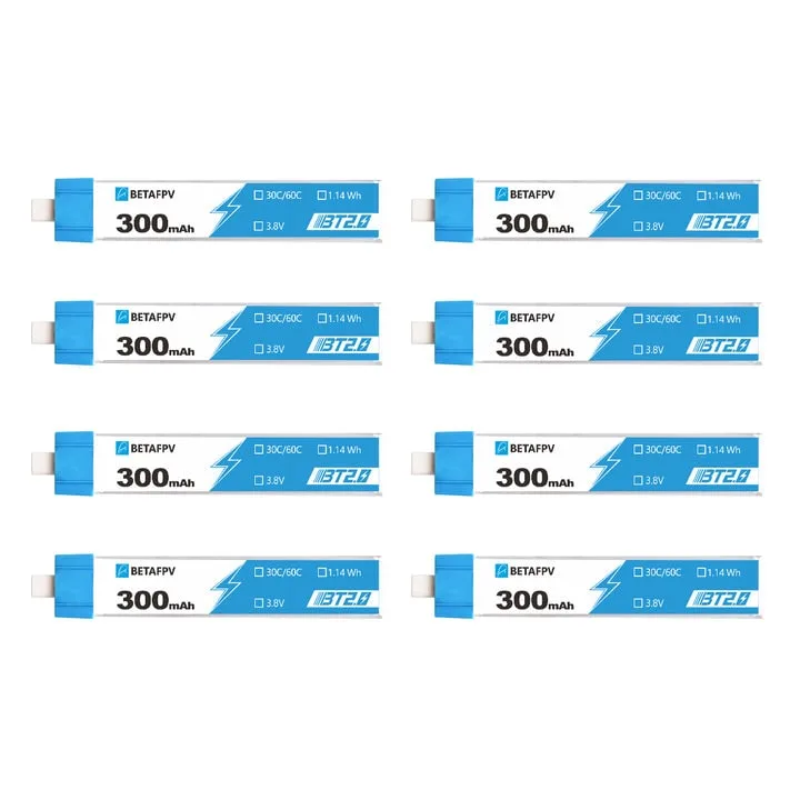 Аккумуляторы Li-po BetaFPV 300mAh 1S 3.8V HV 30/60C BT2.0 (Набор 8 штук)