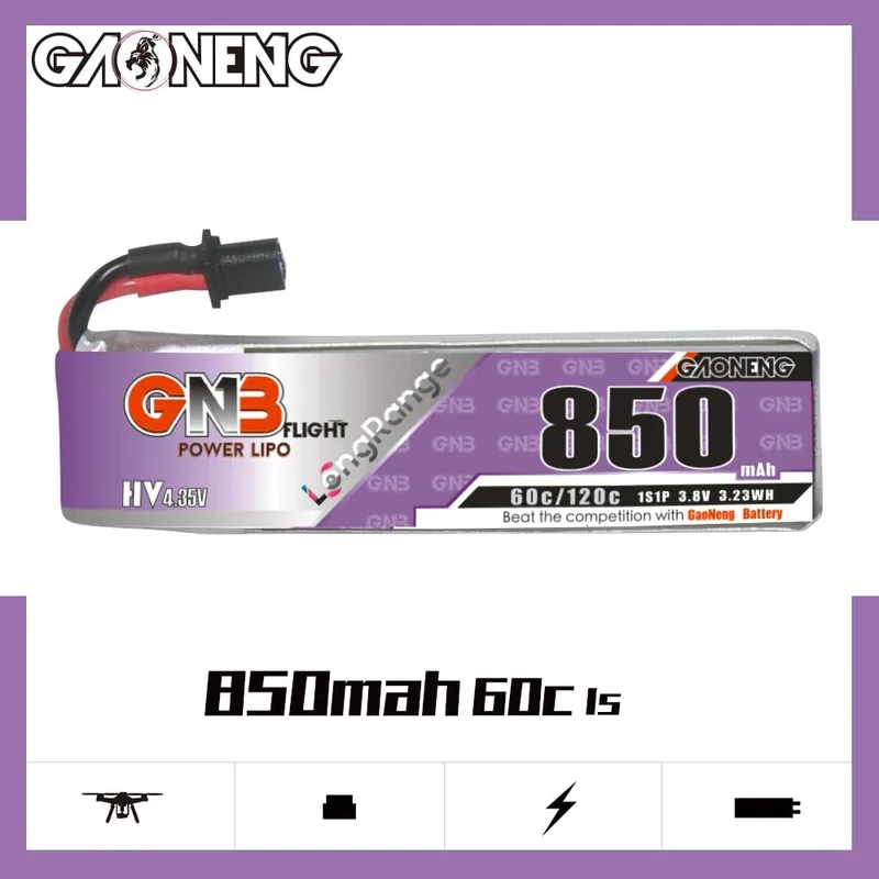 Аккумулятор Li-po Gaoneng GNB 850mah 1S1P 3.8V HV 60C 7.7*18*66mm CABLED A30