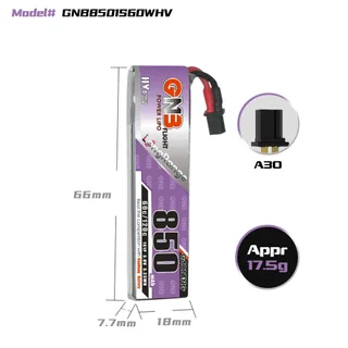 Аккумулятор Li-po Gaoneng GNB 850mah 1S1P 3.8V HV 60C 7.7*18*66mm CABLED A30 — фото 3