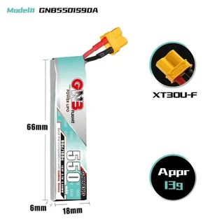Аккумулятор Li-po Gaoneng GNB 550mah 1S1P 3.7V 90C XT30 6x18x66mm — фото 2