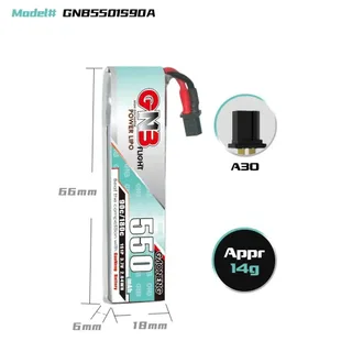 Аккумулятор Li-po Gaoneng GNB 550mah 1S1P 3.7V 90C A30 6x18x66mm — фото 2