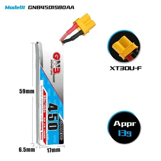 Аккумулятор Li-po Gaoneng GNB 450mah 1S1P 3.7V 80C 6x17x59mm — фото 2