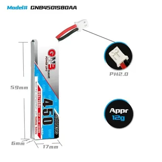 Аккумулятор Li-po Gaoneng GNB 450mah 1S1P 3.7V 80C 6x17x59mm — фото 2