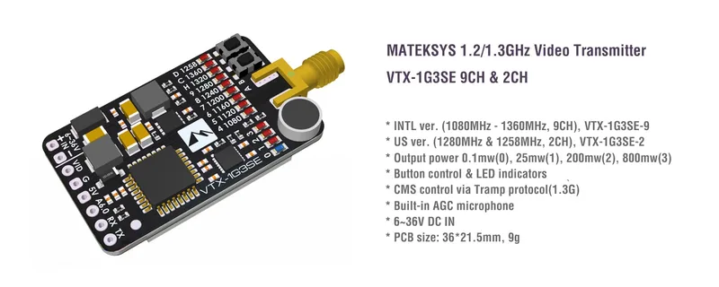 Видеопередатчик Matek 1.2/1.3GHz VTX-1G3SE 9CH