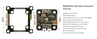 Видеопередатчик MATEKSYS 5.8Ghz VTX-mini, 8S 800mW